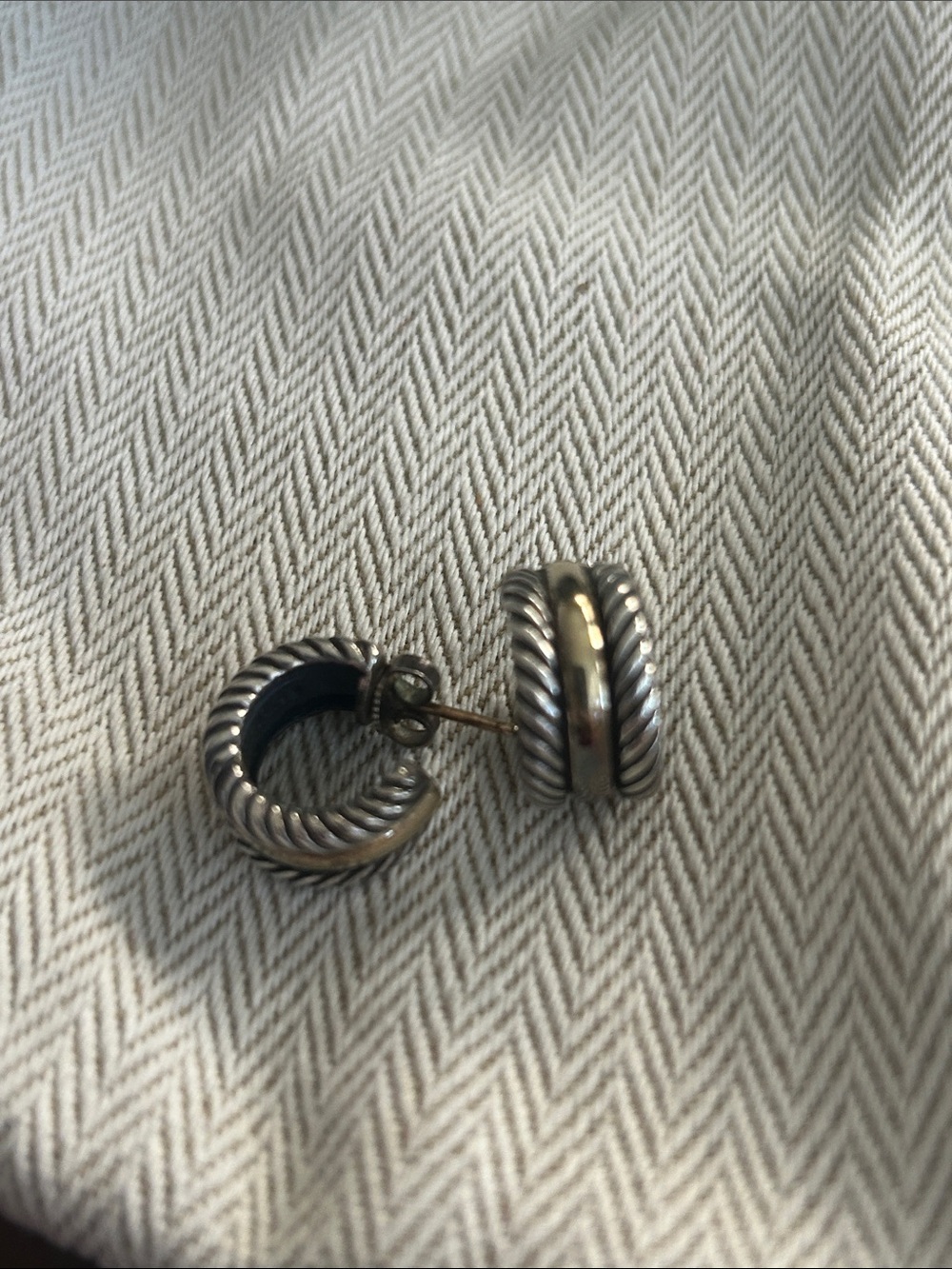 David Yurman Cable Huggies Silver/ Gold